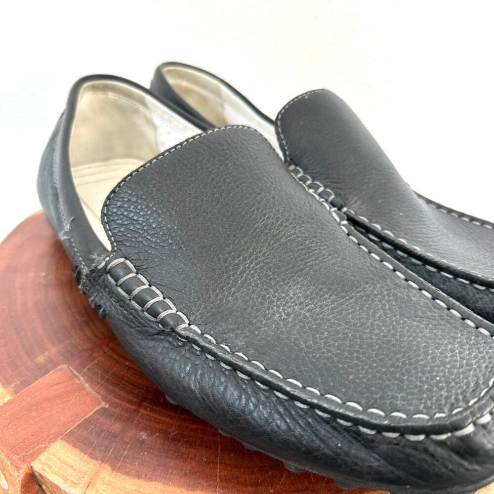 Geox Men's Black Loafers Italian Pebble Leather, Size 44, Good Condition‎